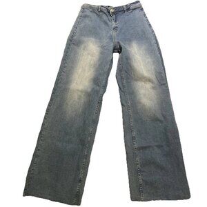 Forever 21 Jeans Women’s Sz 27 Blue Faded High Rise Wide Leg Stretch Raw Hem Y2K